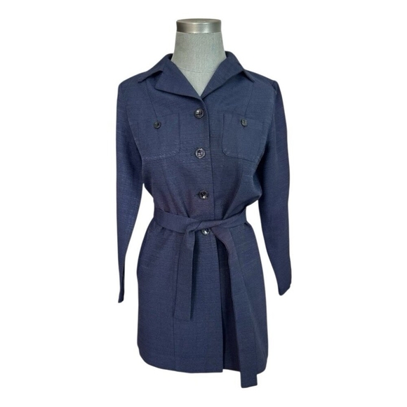 Vintage Clues Collection New York Paris Dark Blue Belted Jacket Women's Jacket - Picture 4 of 8